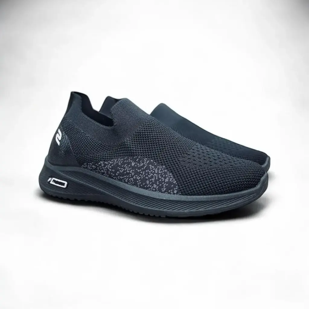 Men's Black Synthetic Leather Running Sneakers (39)