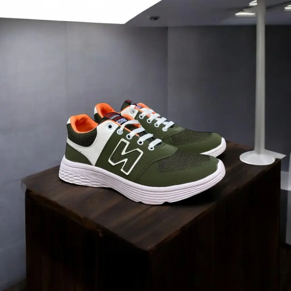 Men's Casual Green Sneakers - Comfortable Synthetic Leather Footwear (39)