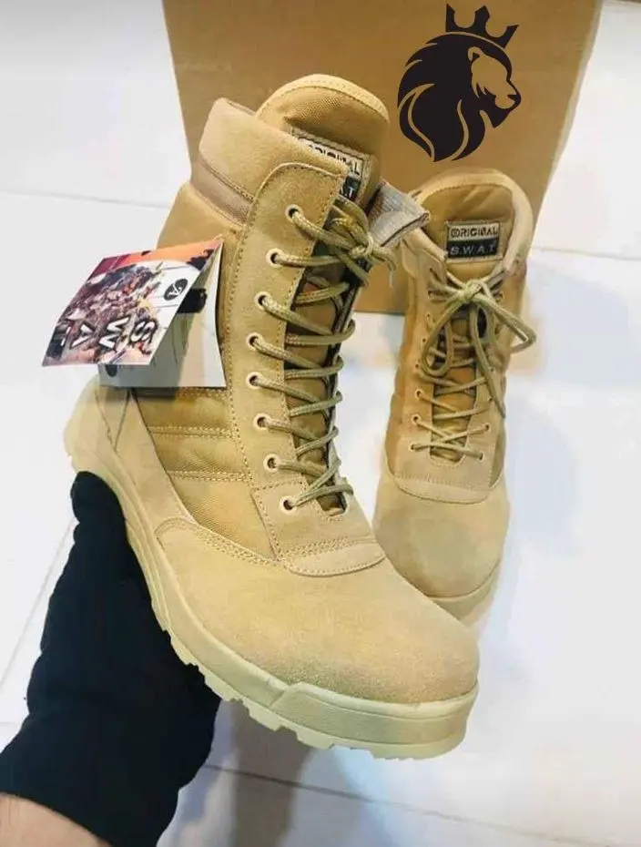 Men's Long Army Boots, Beige Swat (40)